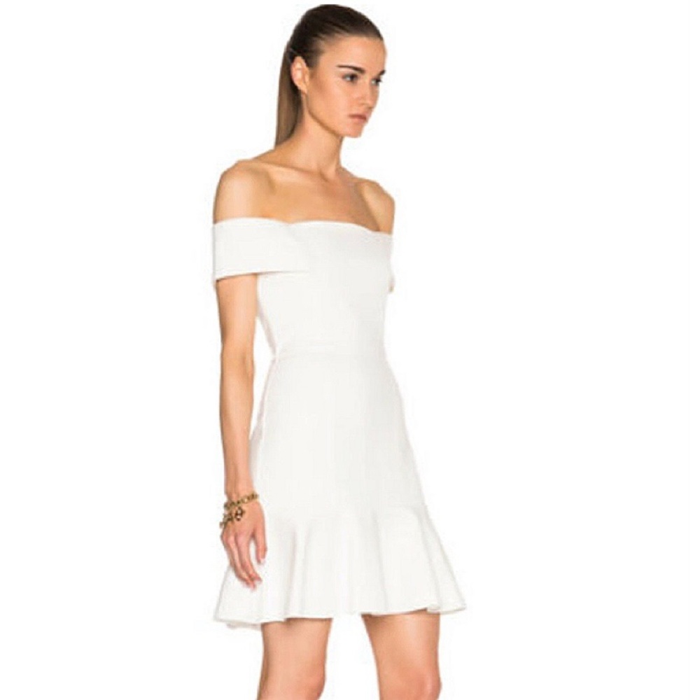 🐚 NICHOLAS IVORY COLD SHOULDER CORSET RUFFLE MINI DRESS!